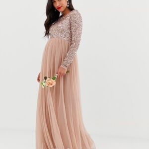 Maya Deluxe Long Sleeve Tulle Dress with Sequin Top - Size 12